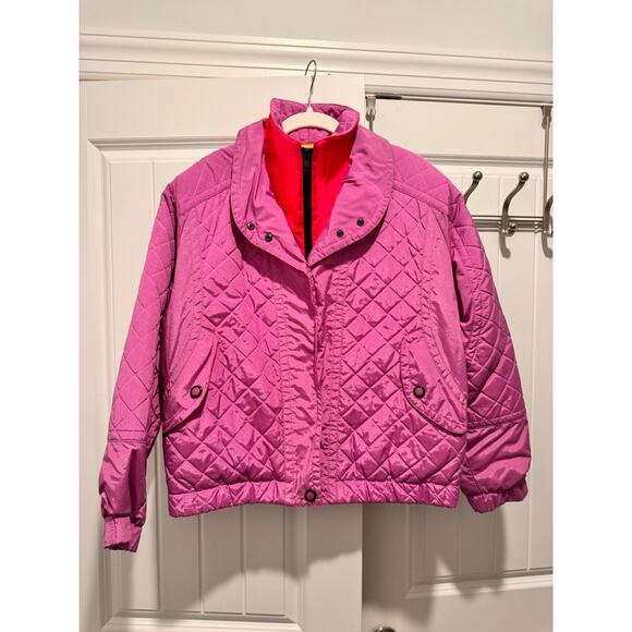 90's Roffe Skiwear Neon Pink Geometric pattern ski jacket Womens 10 - Picture 2 of 9